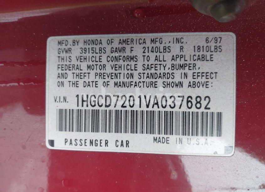 Photo 9 of 1997 Honda Accord CPE SPECIAL EDITION (VIN 1HGCD7201VA037682)