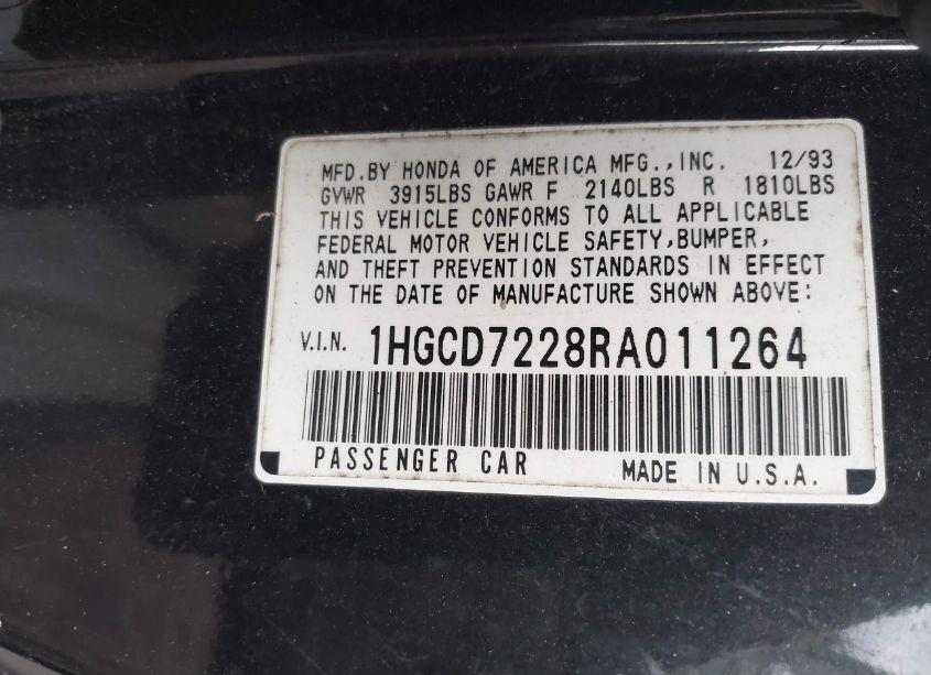 Photo 9 of 1994 Honda Accord DX (VIN 1HGCD7228RA011264)
