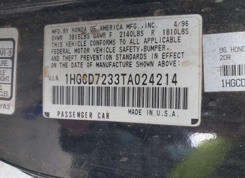 Photo 9 of 1996 Honda Accord LX (VIN 1HGCD7233TA024214)