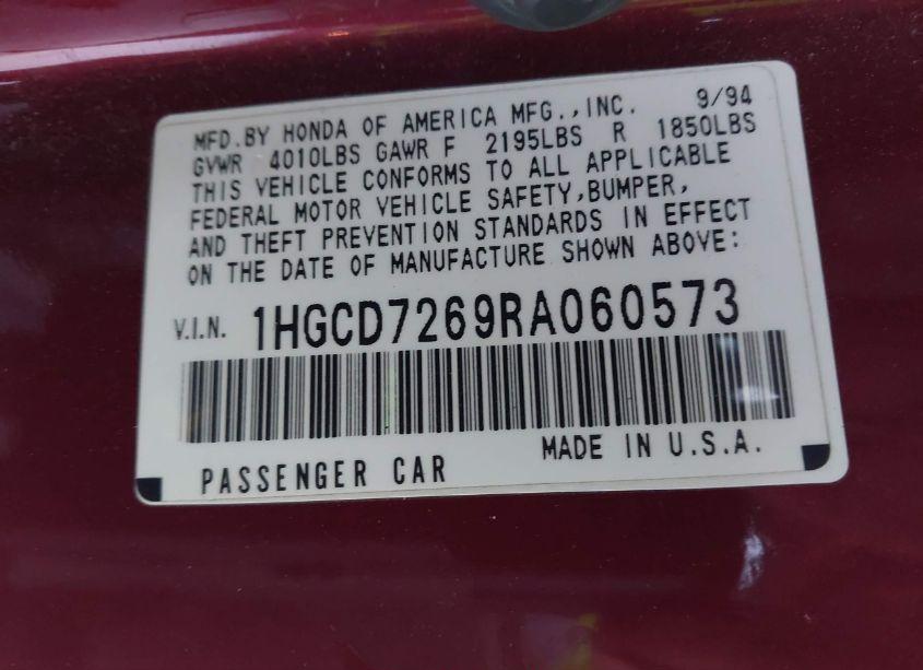 Photo 9 of 1994 Honda Accord EX (VIN 1HGCD7269RA060573)