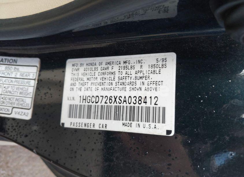 Photo 9 of 1995 Honda Accord EX (VIN 1HGCD726XSA038412)