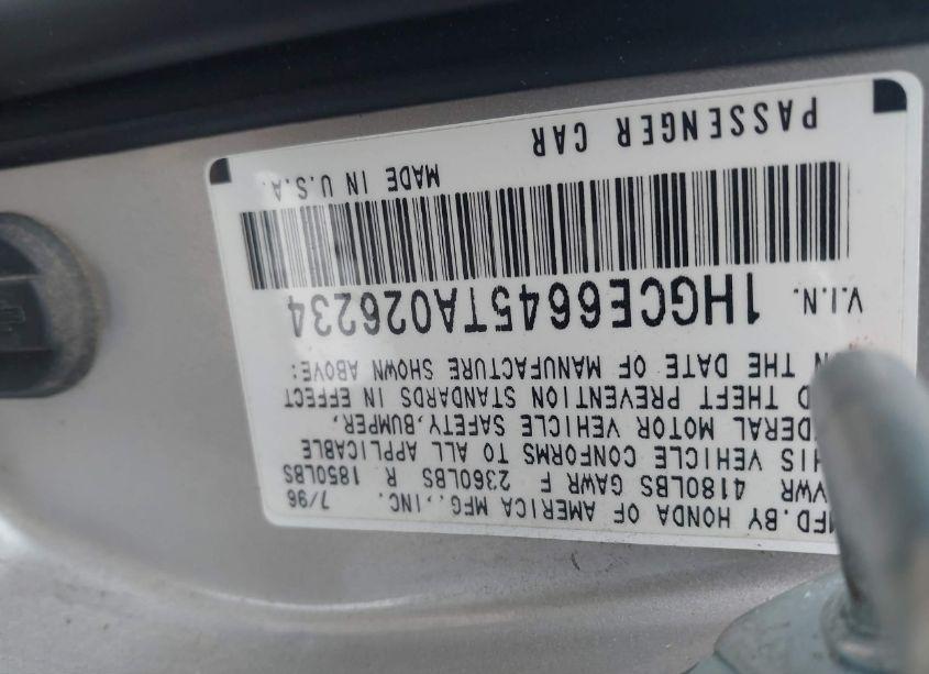 Photo 9 of 1996 Honda Accord LX/EX (VIN 1HGCE6645TA026234)