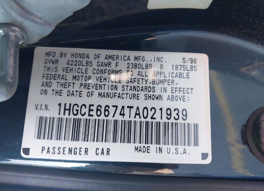 Photo 9 of 1996 Honda Accord EX/EX-R (VIN 1HGCE6674TA021939)