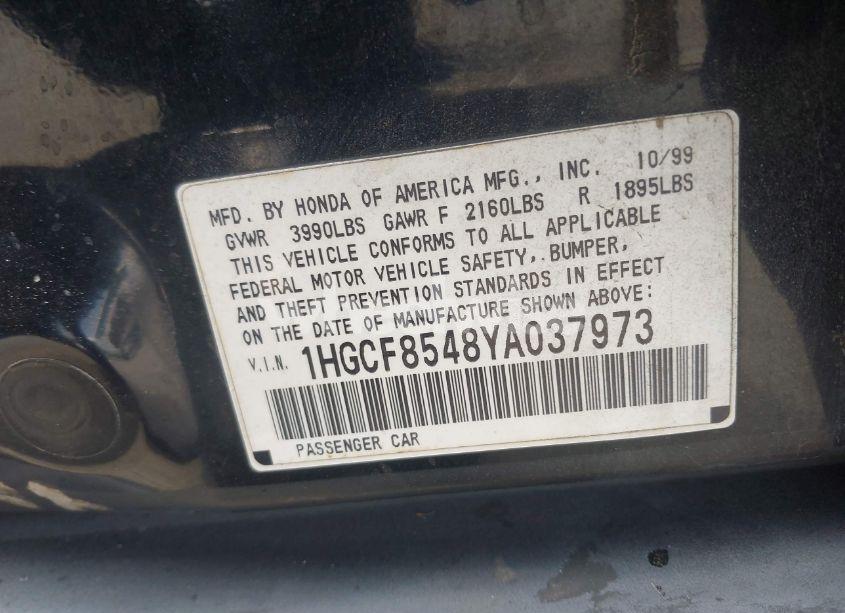 Photo 9 of 2000 Honda Accord 2.3 DX (VIN 1HGCF8548YA037973)