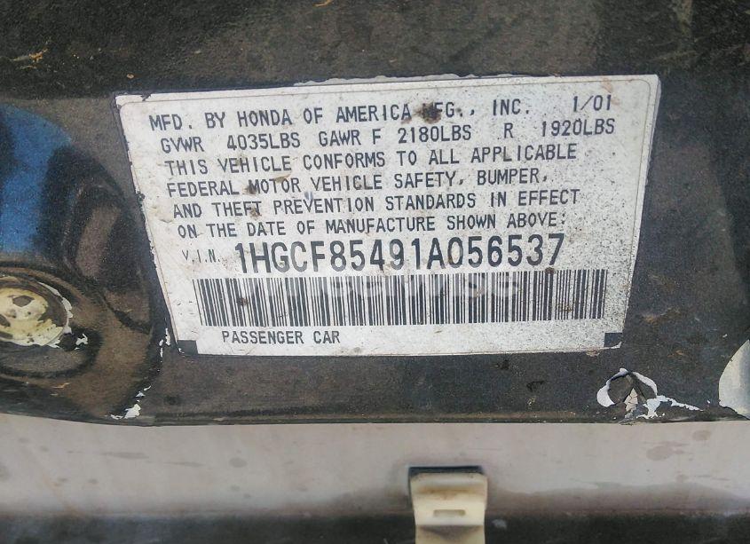 Photo 9 of 2001 Honda Accord 2.3 DX (VIN 1HGCF85491A056537)