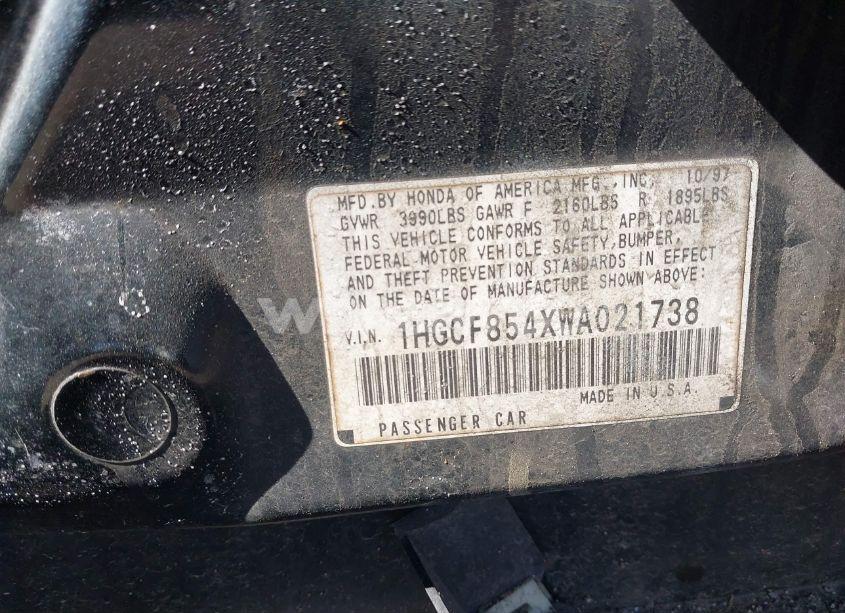 Photo 9 of 1998 Honda Accord DX (VIN 1HGCF854XWA021738)