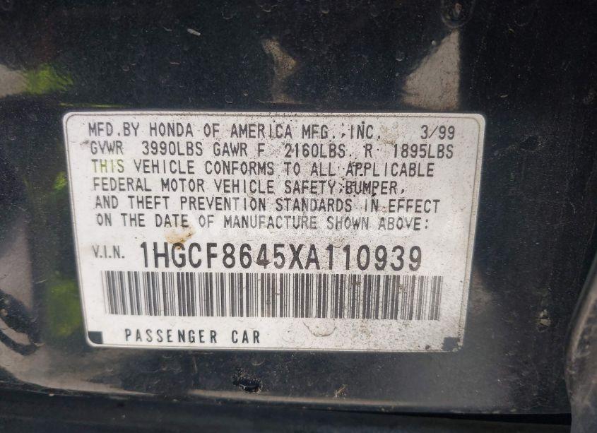 Photo 9 of 1999 Honda Accord DX (VIN 1HGCF8645XA110939)