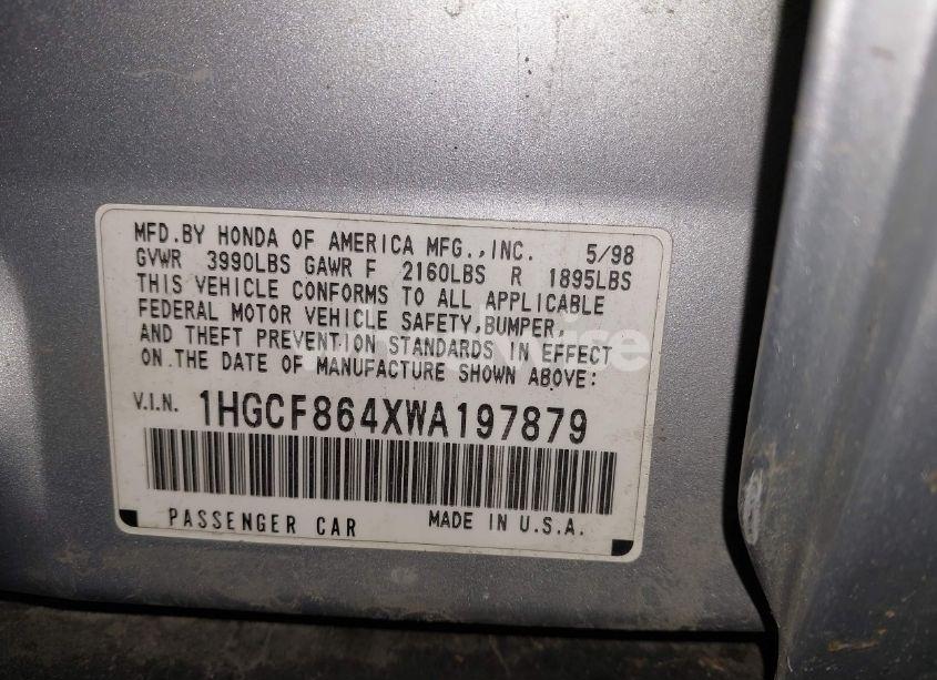 Photo 9 of 1998 Honda Accord DX (VIN 1HGCF864XWA197879)