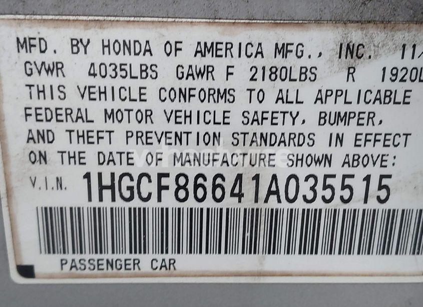 Photo 9 of 2001 Honda Accord VALUE PACKAGE (VIN 1HGCF86641A035515)