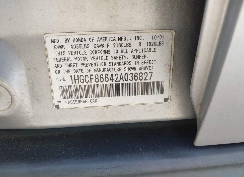 Photo 9 of 2002 Honda Accord 2.3 VP (VIN 1HGCF86642A036827)
