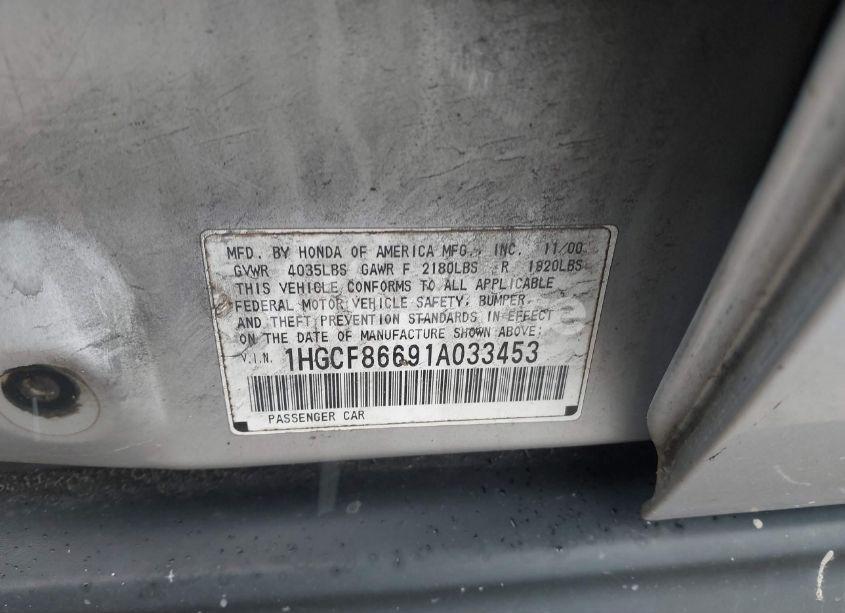Photo 9 of 2001 Honda Accord VALUE PACKAGE (VIN 1HGCF86691A033453)