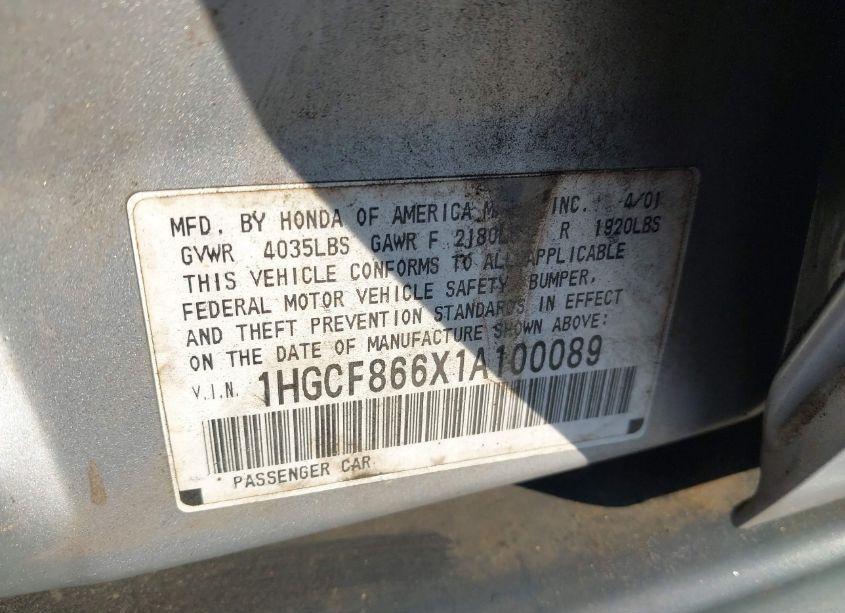Photo 9 of 2001 Honda Accord VALUE PACKAGE (VIN 1HGCF866X1A100089)