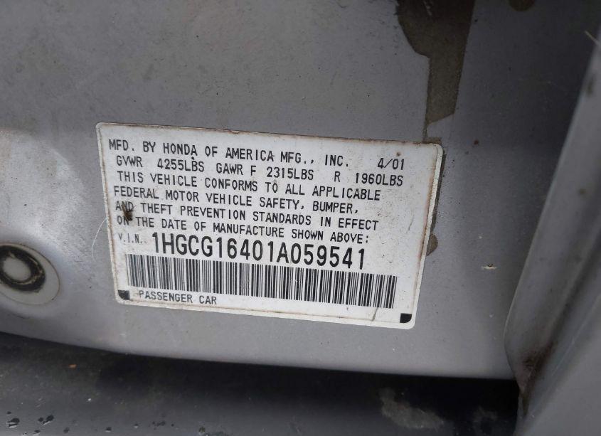 Photo 9 of 2001 Honda Accord 3.0 LX (VIN 1HGCG16401A059541)