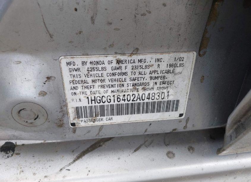 Photo 9 of 2002 Honda Accord 3.0 LX (VIN 1HGCG16402A048301)