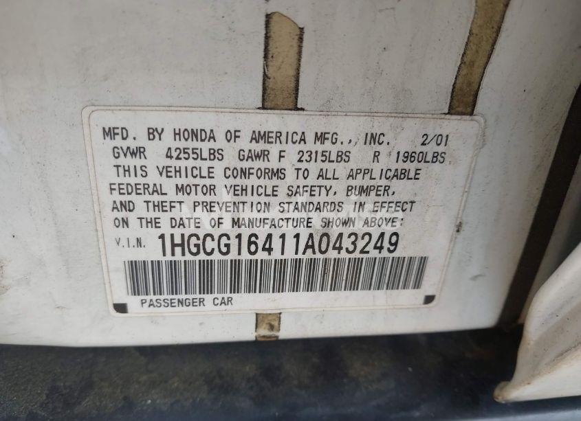 Photo 9 of 2001 Honda Accord 3.0 LX (VIN 1HGCG16411A043249)