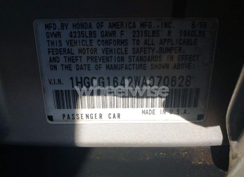 Photo 9 of 1998 Honda Accord LX V6 (VIN 1HGCG1642WA070628)