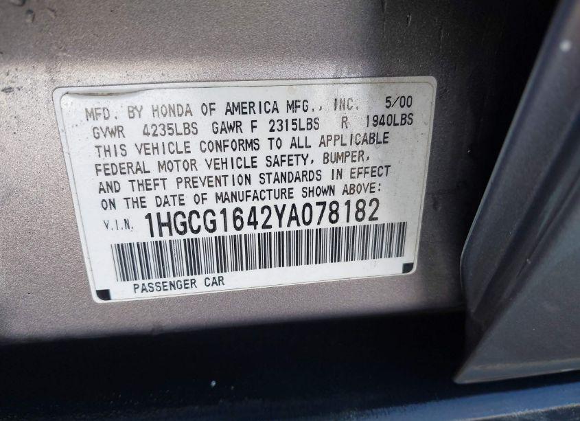 Photo 9 of 2000 Honda Accord 3.0 LX (VIN 1HGCG1642YA078182)