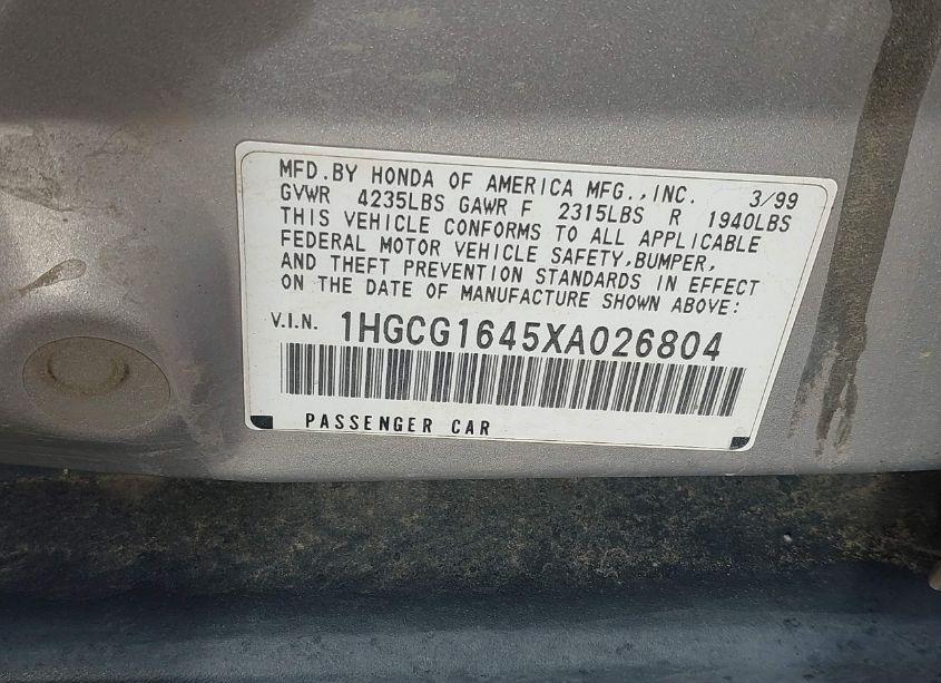 Photo 9 of 1999 Honda Accord LX V6 (VIN 1HGCG1645XA026804)