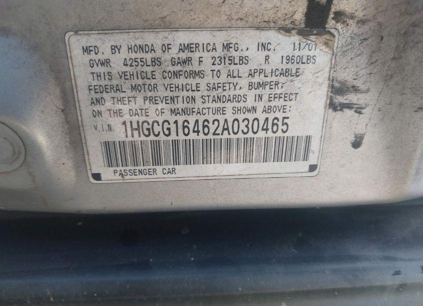 Photo 9 of 2002 Honda Accord 3.0 LX (VIN 1HGCG16462A030465)