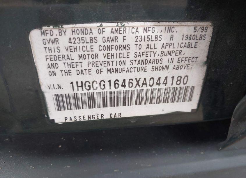 Photo 9 of 1999 Honda Accord LX V6 (VIN 1HGCG1646XA044180)