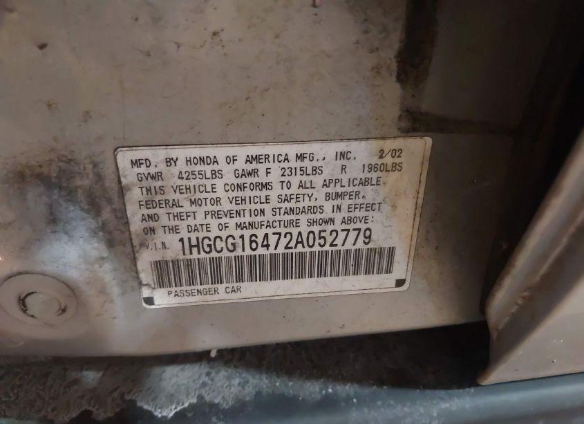 Photo 9 of 2002 Honda Accord 3.0 LX (VIN 1HGCG16472A052779)