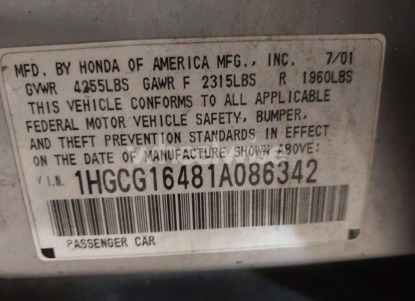 Photo 9 of 2001 Honda Accord 3.0 LX (VIN 1HGCG16481A086342)