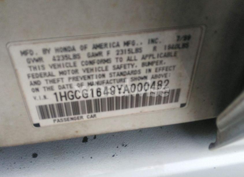 Photo 9 of 2000 Honda Accord 3.0 LX (VIN 1HGCG1649YA000482)