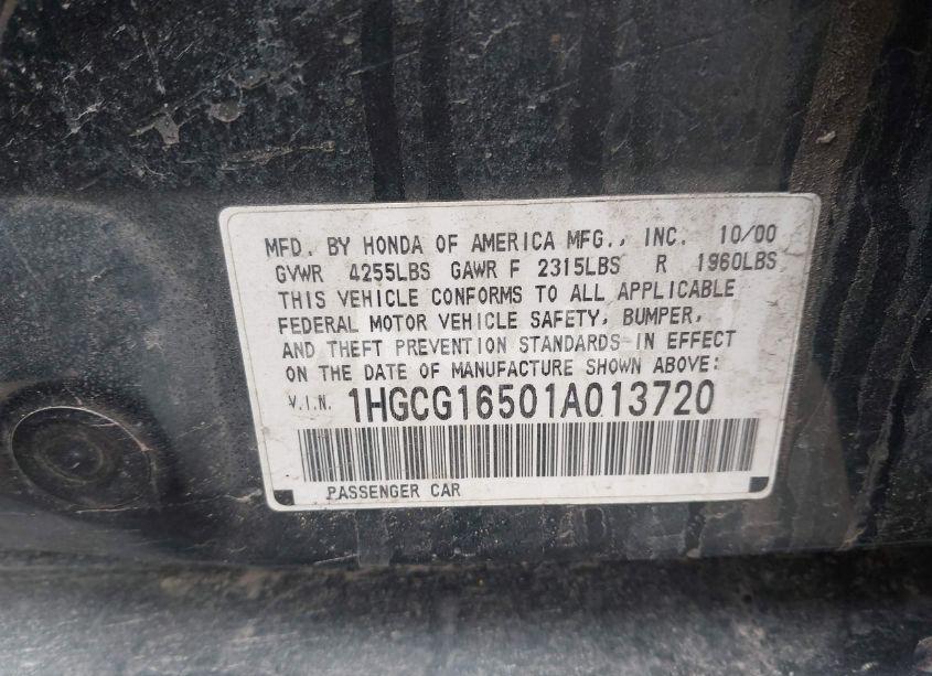 Photo 9 of 2001 Honda Accord 3.0 EX (VIN 1HGCG16501A013720)