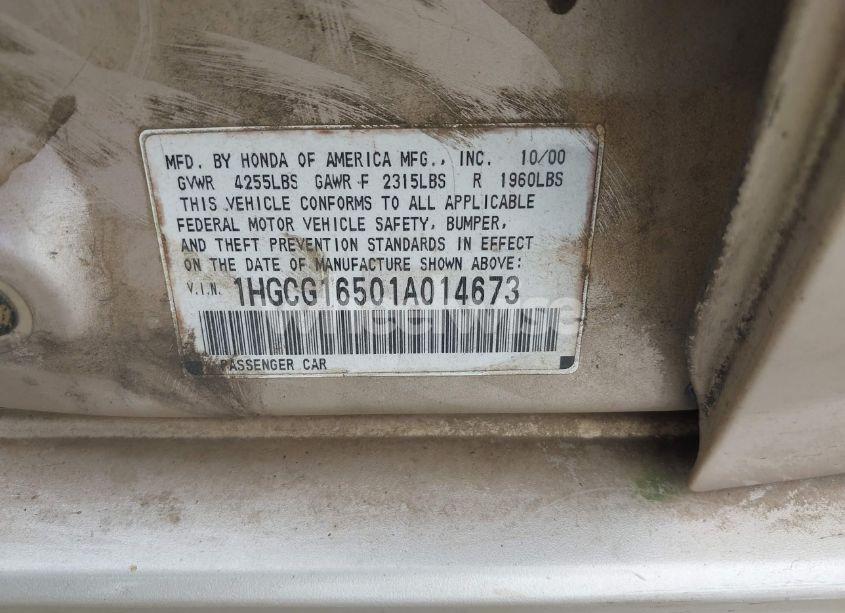 Photo 9 of 2001 Honda Accord 3.0 EX (VIN 1HGCG16501A014673)