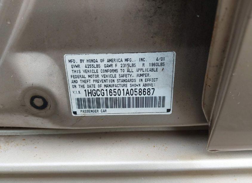Photo 9 of 2001 Honda Accord 3.0 EX (VIN 1HGCG16501A058687)