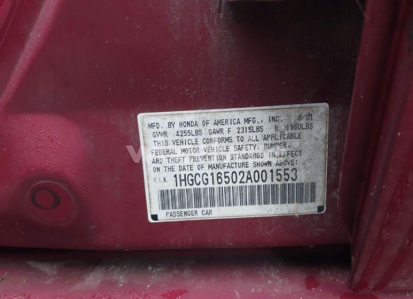 Photo 9 of 2002 Honda Accord 3.0 EX (VIN 1HGCG16502A001553)