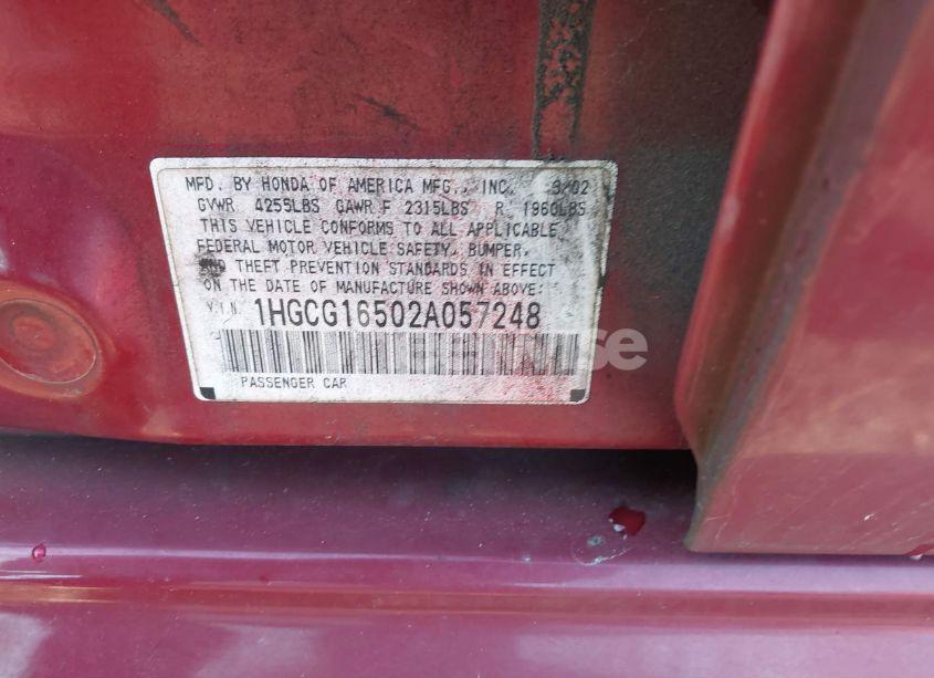 Photo 9 of 2002 Honda Accord 3.0 EX (VIN 1HGCG16502A057248)