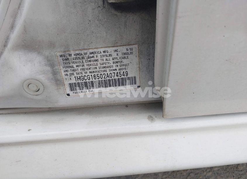 Photo 9 of 2002 Honda Accord 3.0 EX (VIN 1HGCG16502A074549)