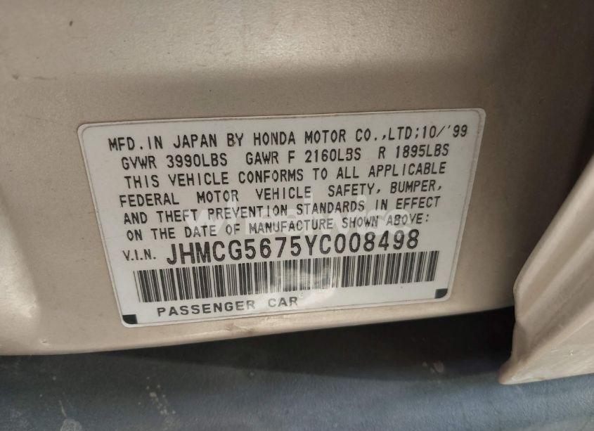Photo 9 of 1999 Honda Accord EX V6 (VIN 1HGCG1650XA009854)