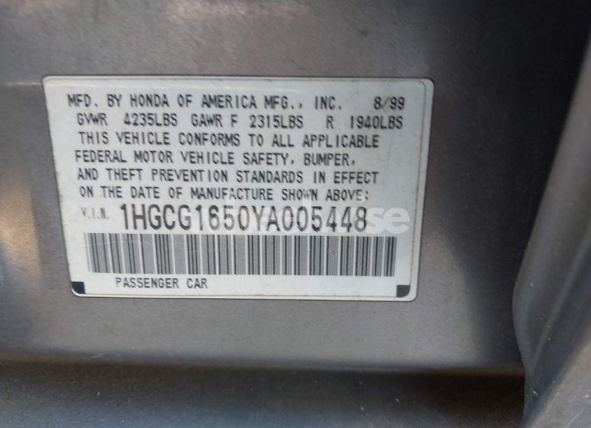Photo 9 of 2000 Honda Accord 3.0 EX (VIN 1HGCG1650YA005448)
