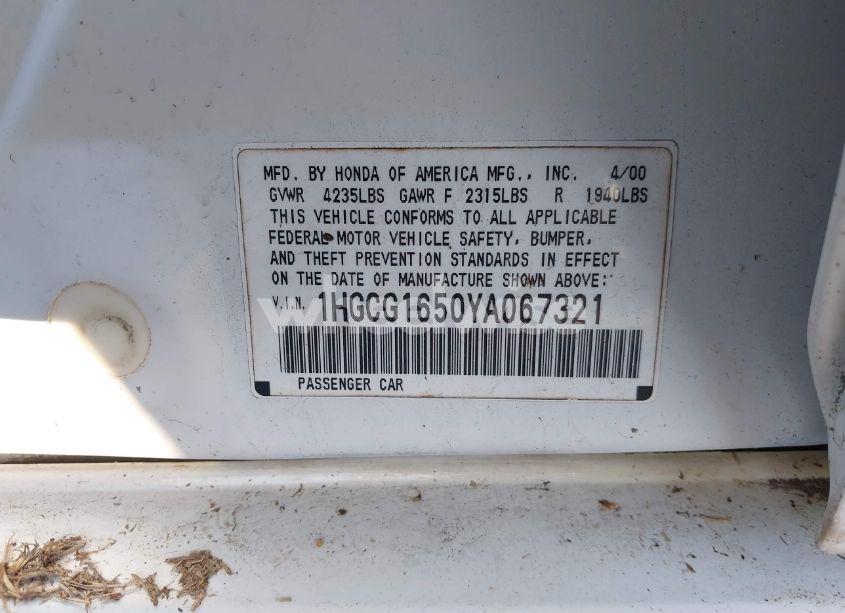 Photo 9 of 2000 Honda Accord 3.0 EX (VIN 1HGCG1650YA067321)