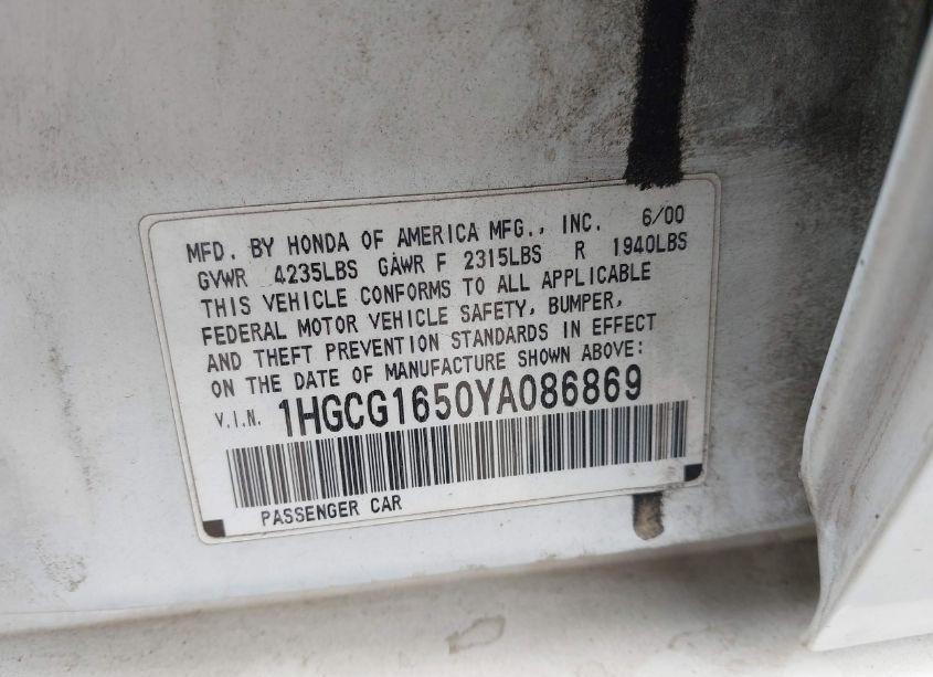 Photo 9 of 2000 Honda Accord 3.0 EX (VIN 1HGCG1650YA086869)