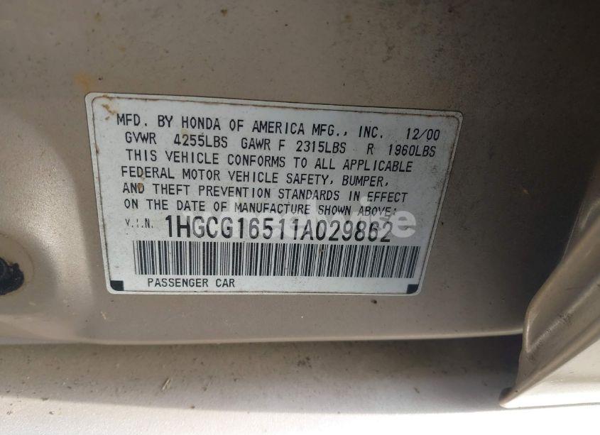 Photo 9 of 2001 Honda Accord 3.0 EX (VIN 1HGCG16511A029862)