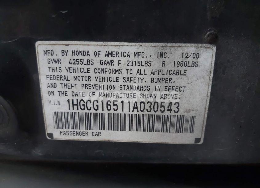 Photo 9 of 2001 Honda Accord 3.0 EX (VIN 1HGCG16511A030543)