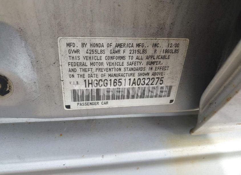 Photo 9 of 2001 Honda Accord 3.0 EX (VIN 1HGCG16511A032275)