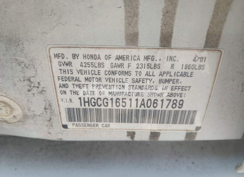 Photo 9 of 2001 Honda Accord 3.0 EX (VIN 1HGCG16511A061789)