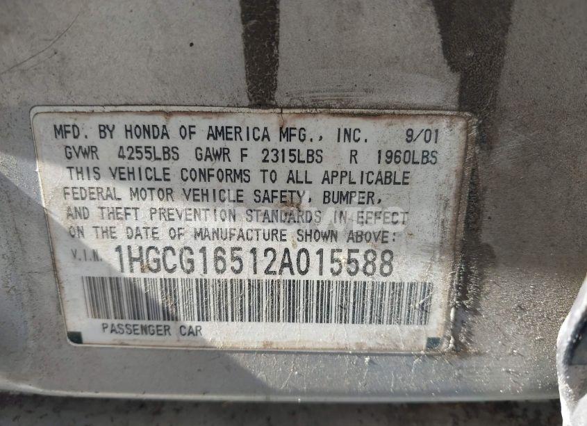 Photo 9 of 2002 Honda Accord 3.0 EX (VIN 1HGCG16512A015588)