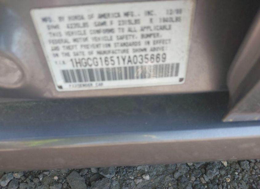 Photo 9 of 2000 Honda Accord 3.0 EX (VIN 1HGCG1651YA035669)