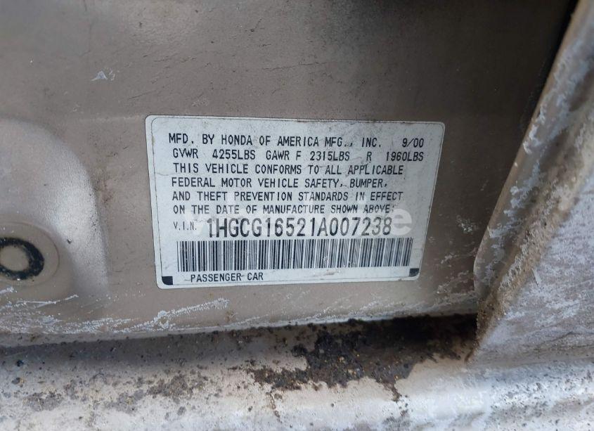 Photo 9 of 2001 Honda Accord 3.0 EX (VIN 1HGCG16521A007238)