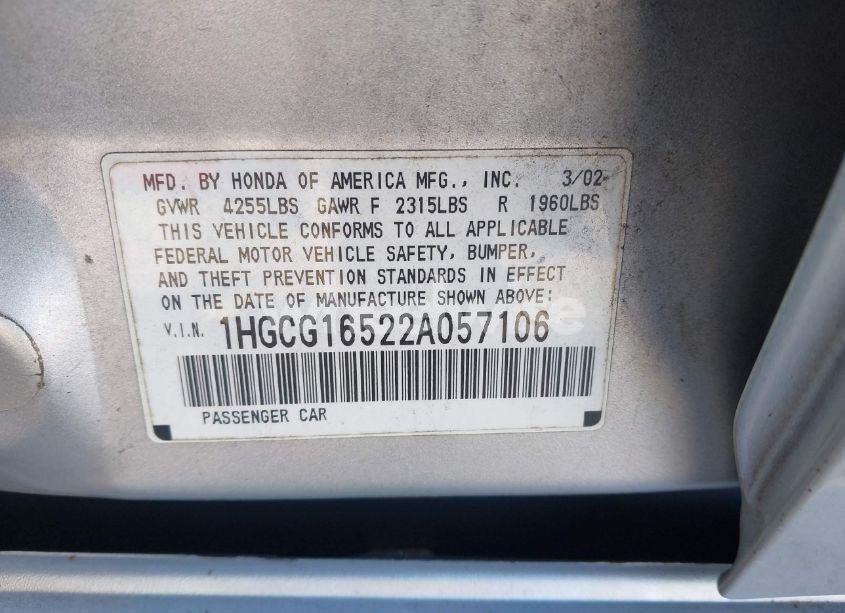 Photo 9 of 2002 Honda Accord 3.0 EX (VIN 1HGCG16522A057106)