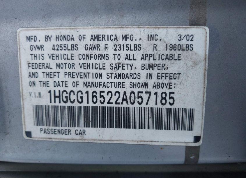 Photo 9 of 2002 Honda Accord 3.0 EX (VIN 1HGCG16522A057185)