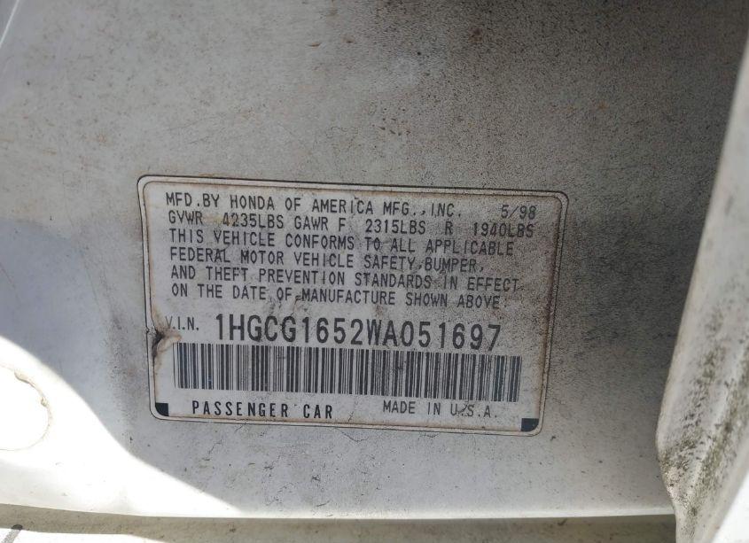 Photo 9 of 1998 Honda Accord EX V6 (VIN 1HGCG1652WA051697)