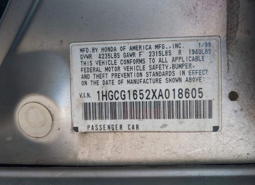 Photo 9 of 1999 Honda Accord EX V6 (VIN 1HGCG1652XA018605)