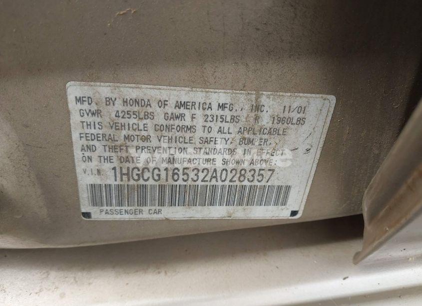 Photo 9 of 2002 Honda Accord 3.0 EX (VIN 1HGCG16532A028357)