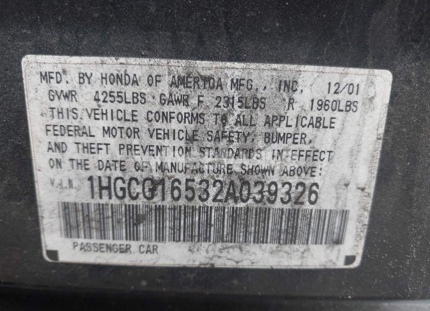 Photo 9 of 2002 Honda Accord 3.0 EX (VIN 1HGCG16532A039326)